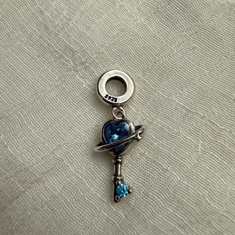 925 Sterling Silver Celestial Blue Heart Key Charm